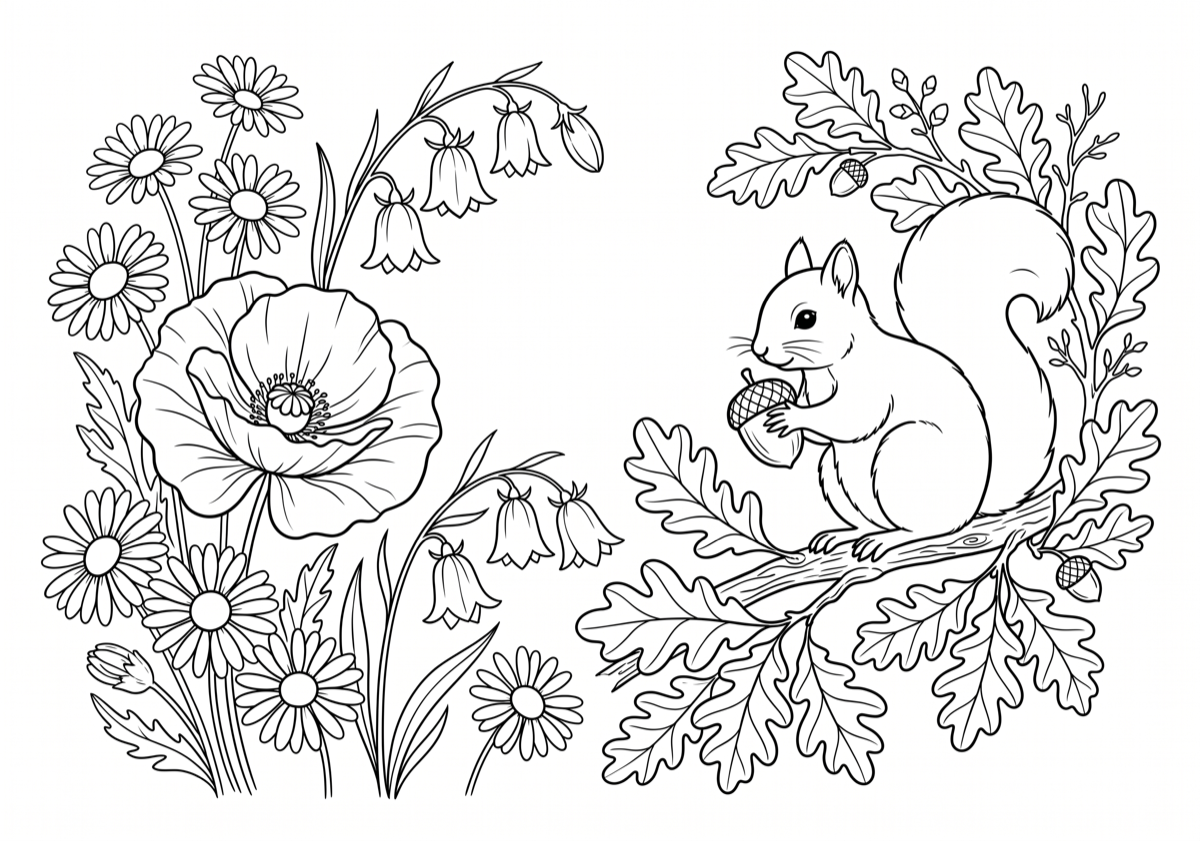 Woodland Squirrel & Wildflowers Pattern